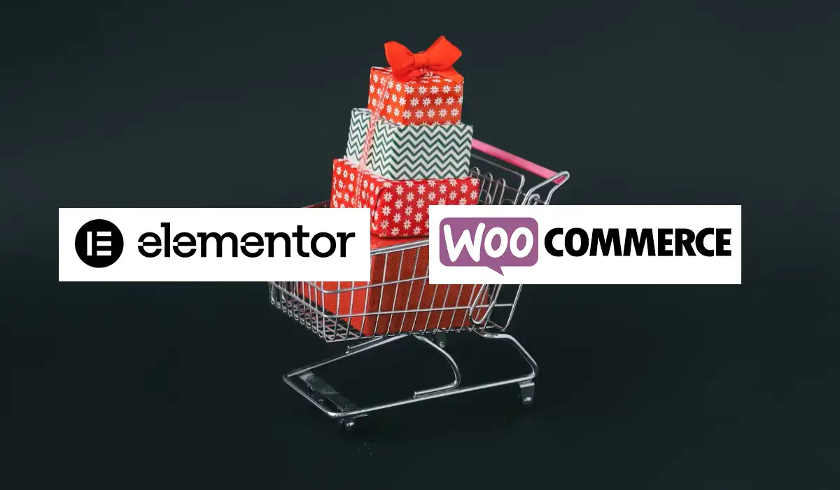 shop basket and woocommerce and elementor logos
