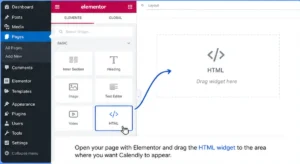 iimage shows where to use html elementor widget for calendly