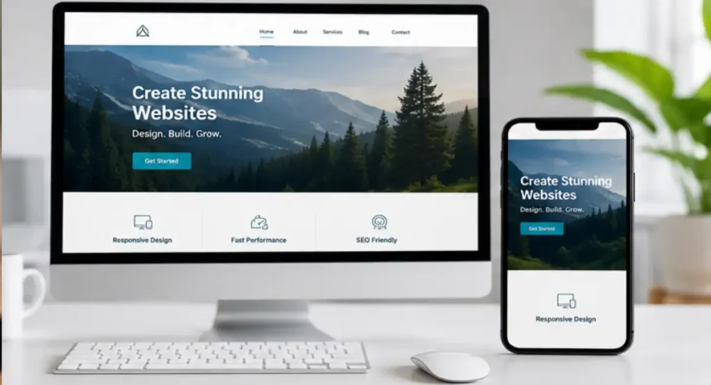 Responsive Elementor website displayed on desktop and smartphone for mobile-friendly web design.